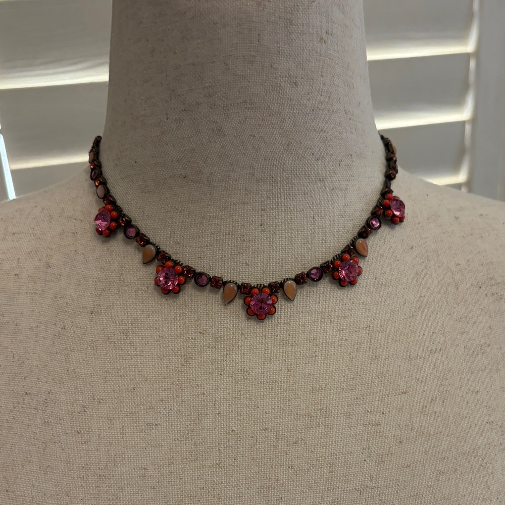 La Contessa by Mary DiMarco Pink Orange Pewter Choker Necklace Nature Inspired - Picture 2 of 6